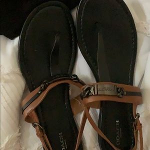 black and brown coach sandals